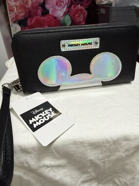 Disney Black Wristlet Wallet with Iridescent Mickey Accent